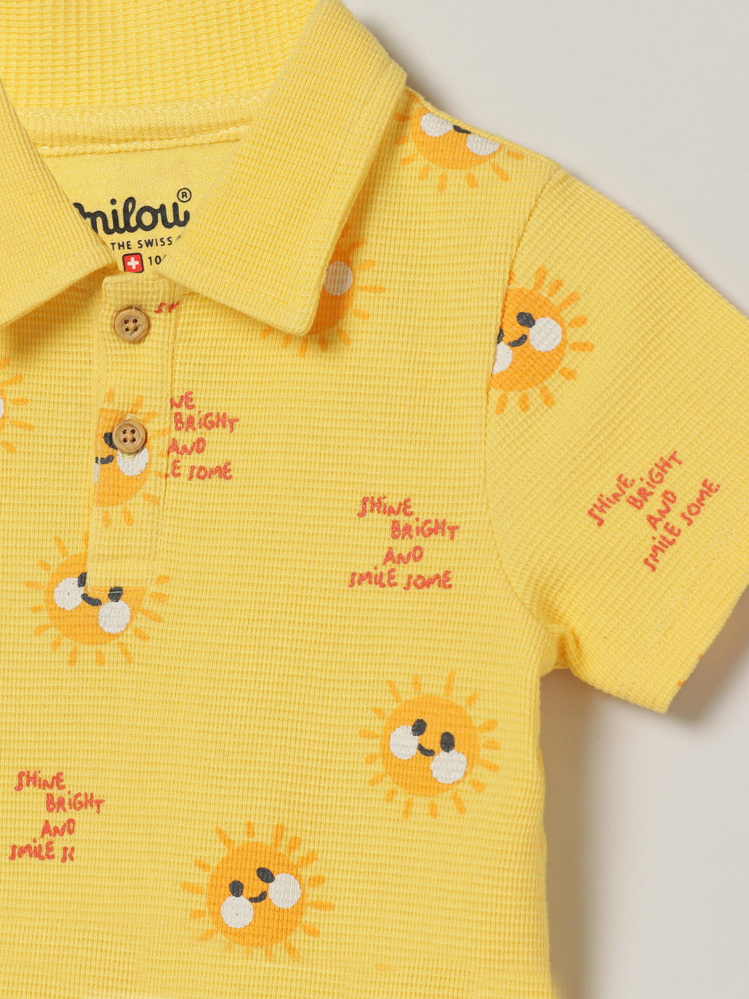 Milou Kids Half Sleeve Cotton Bio Washed Printed Polo T-Shirt for Boys -White Alyssum