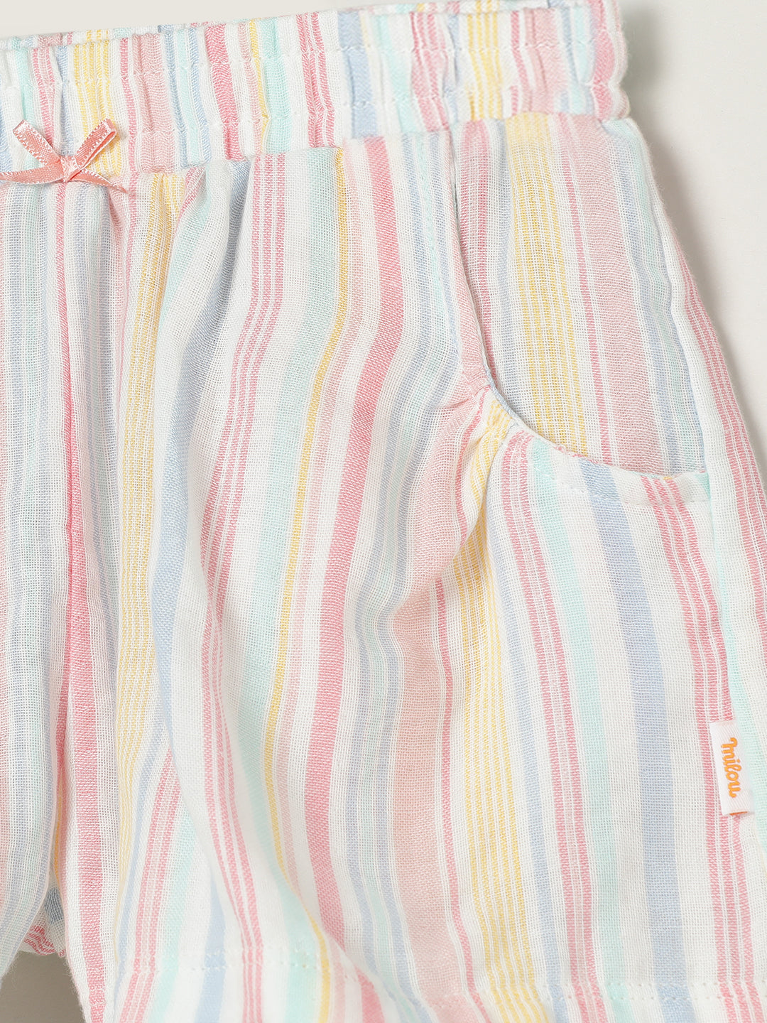Milou Kids Cotton Bio Washed Striped Shorts for Girls -Y/D Stripes