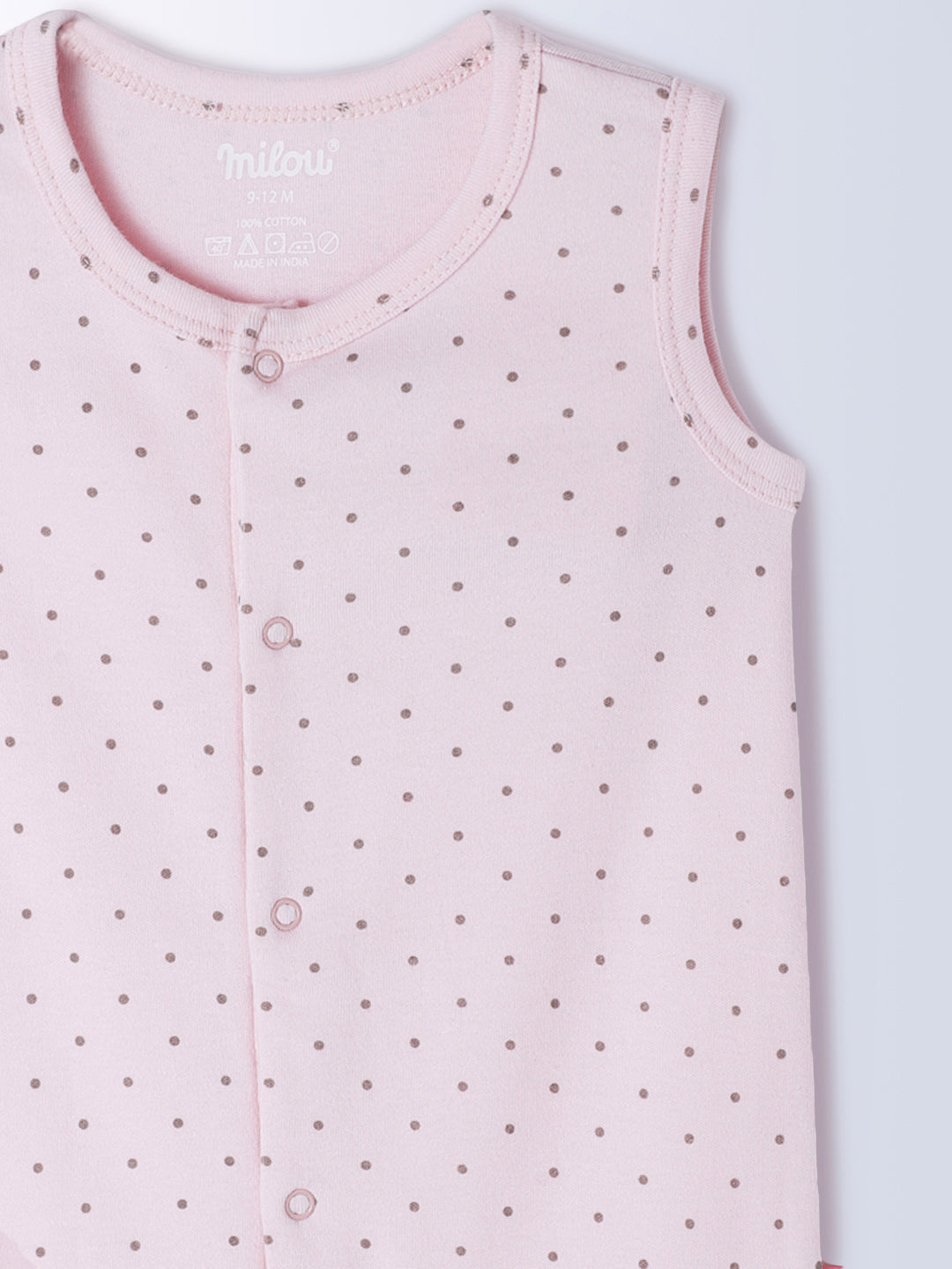 Milou Kids Cotton Bio Washed Polka Dot Printed Romper for Girls - Pink