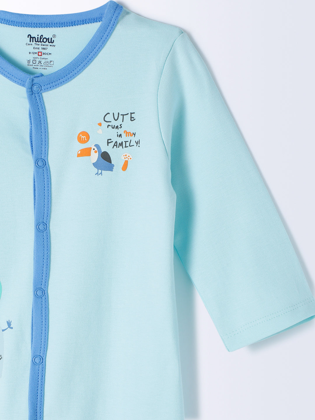 Milou Cotton Half Sleeves Bio Washed Infant Bodysuit - Blue