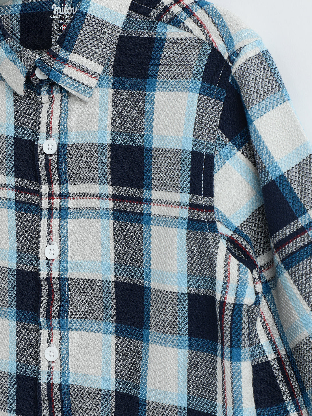 Milou Boys Full Sleeve Checked Bio-Washed Shirt Blue Check