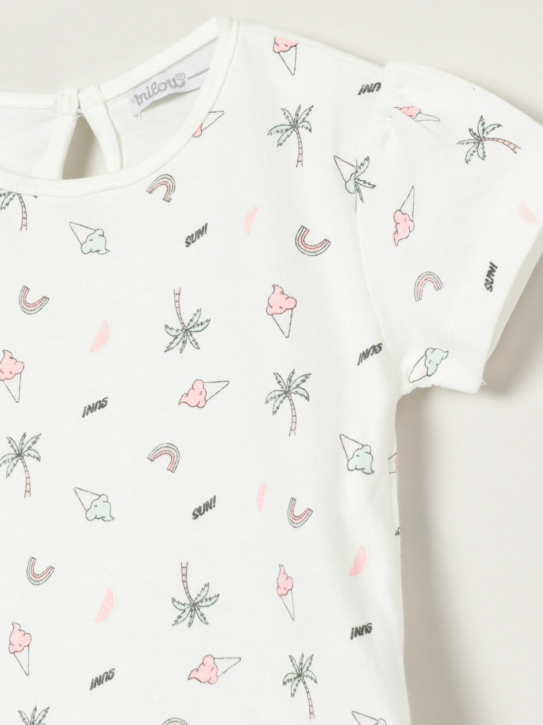 Milou Kids Cotton Bio Washed Printed Tshirt for Girls - White
