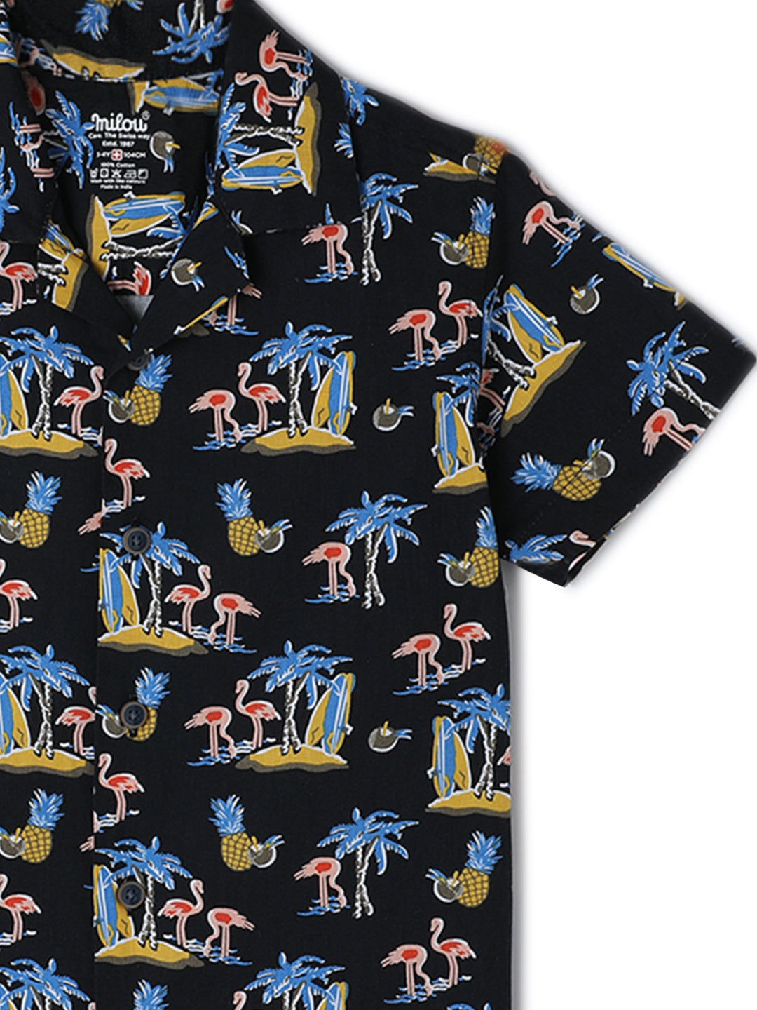 Milou Kids Cotton Half Sleeves All Over Printed Resort Collar Bio Washed Shirt for Boys SH-CU002