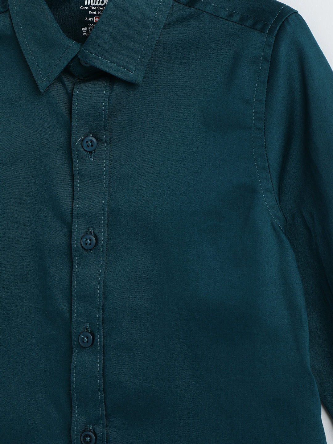 Milou Boys Full Sleeve Solid Bio-Washed Shirt Teal Blue