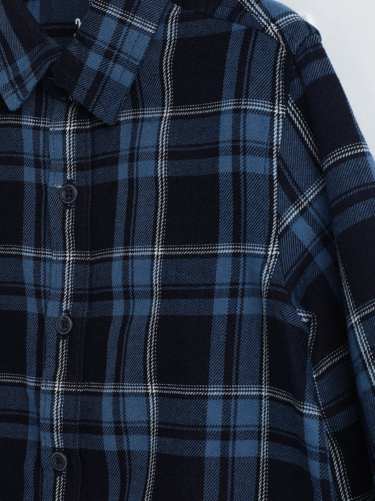 Milou Boys Full Sleeve Checked Bio-Washed Shirt Blue Check