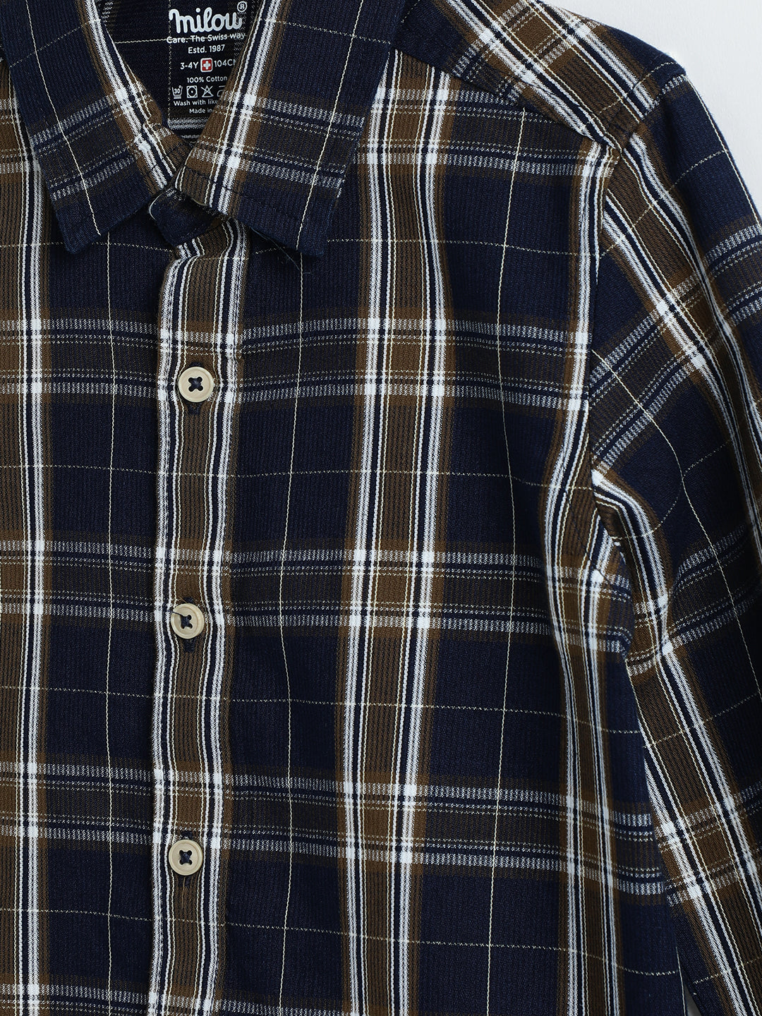 Milou Boys Cotton Full Sleeve Checked Shirt Navy Blue Check