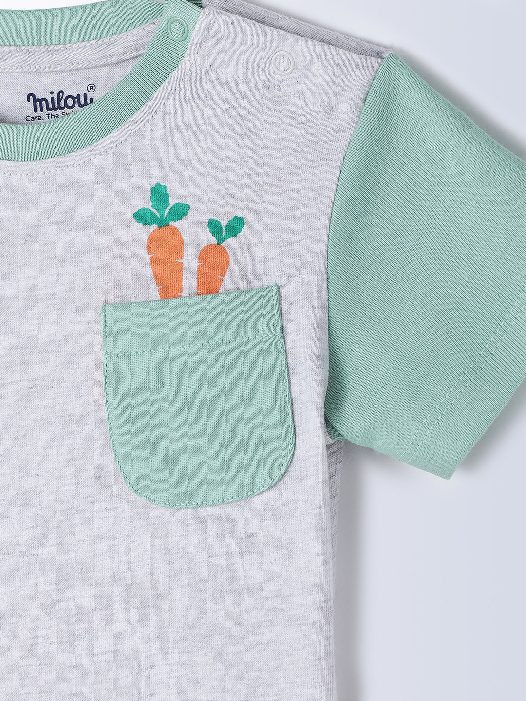 Milou Kids Cotton Bio Washed Half Sleeve Solid Bio Washed Tshirt & Shorts Co-ord Set for Boys - White & Green