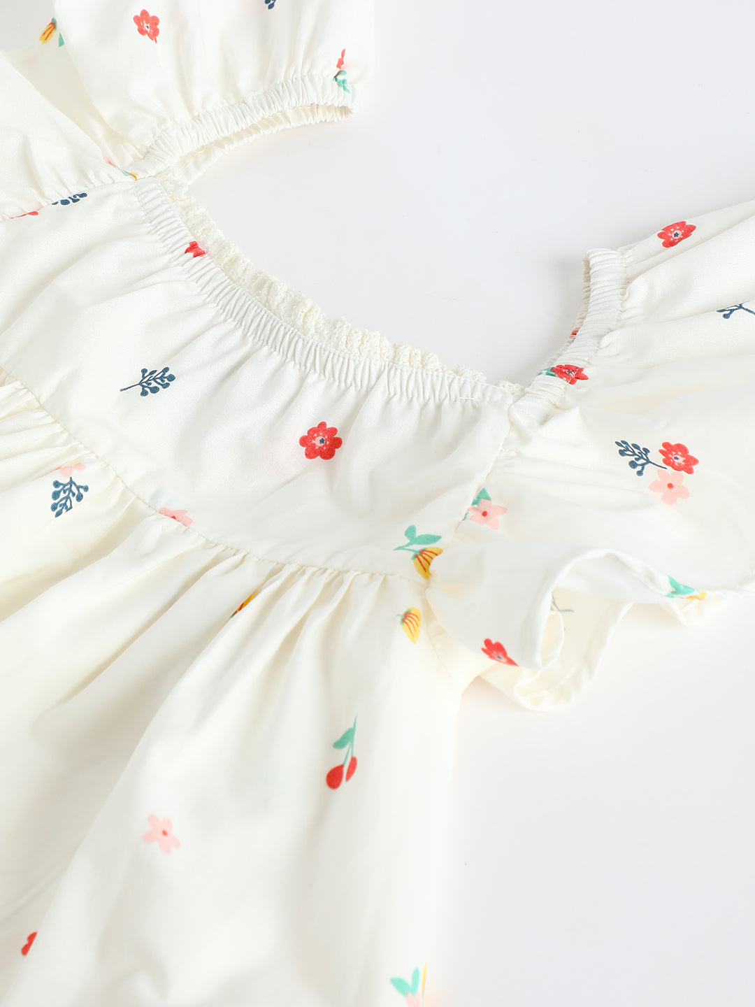 Milou Toddler Girls Cotton Printed Dress White Floral Print