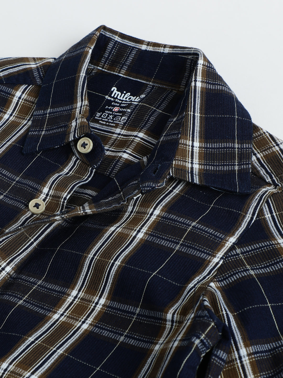 Milou Boys Cotton Full Sleeve Checked Shirt Navy Blue Check