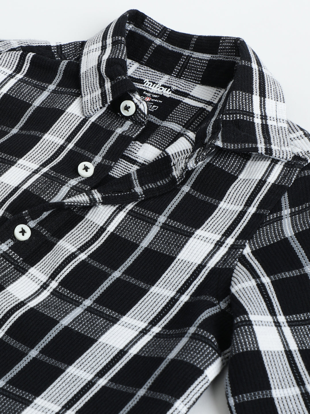 Milou Boys Full Sleeve Checked Bio-Washed Shirt Black Check