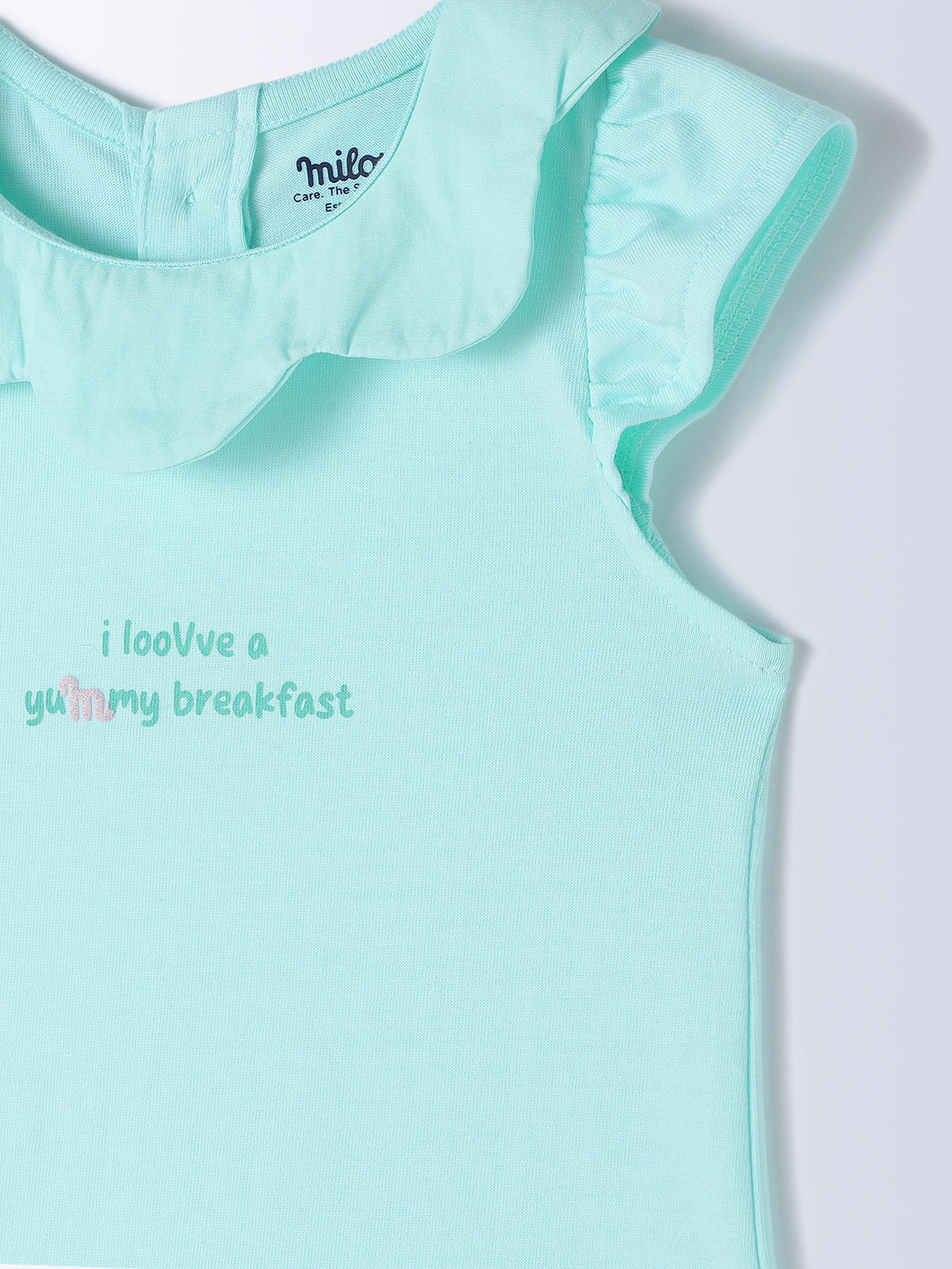 Milou Kids Cotton Bio Washed Self-Designed Top & Shorts Co-ord Set for Girls - Aqua & Pink