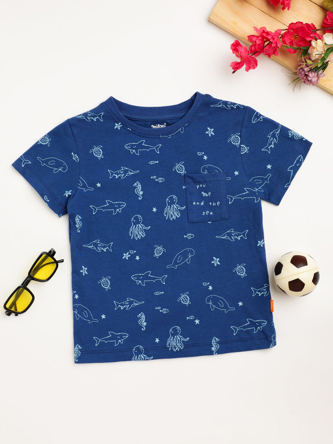 Milou Kids Half Sleeves Cotton Bio Washed Printed T-Shirt for Boys -Peach