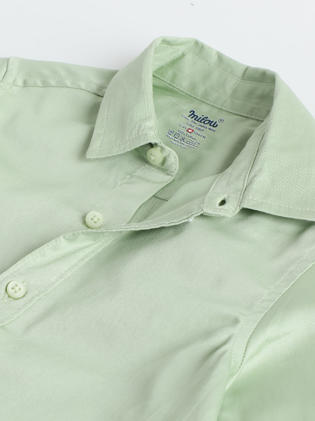 Milou Boys Full Sleeve Solid Bio-Washed Shirt Mint Green