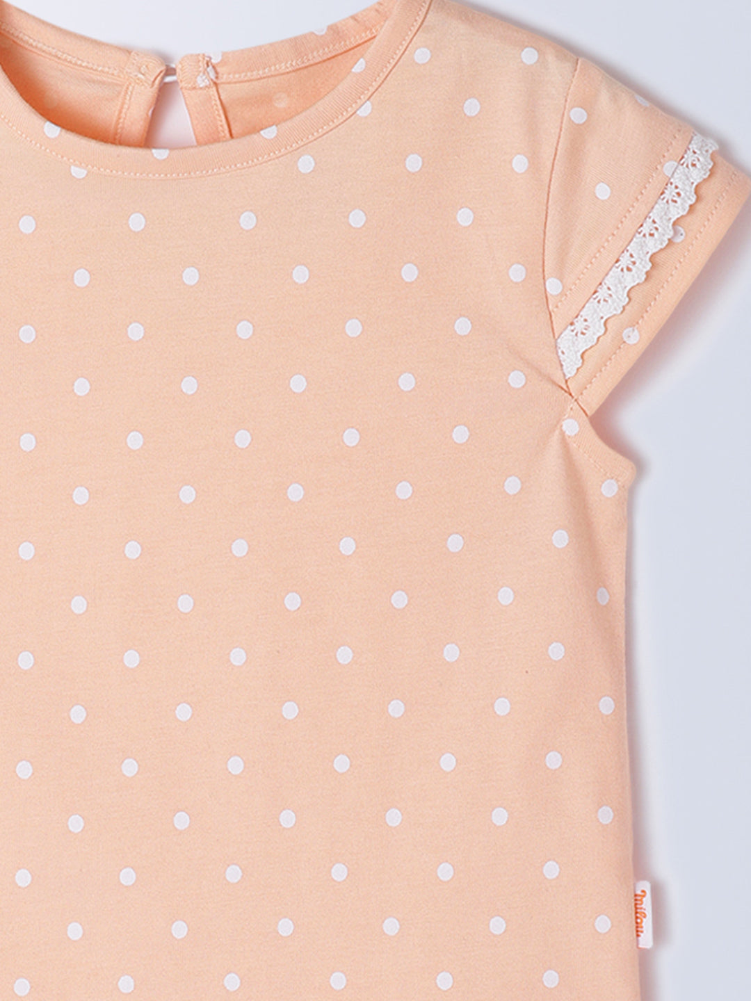 Milou Kids Cotton Solid Bio Washed Top & Shorts Co-ord Set for Girls - Peach & Grey
