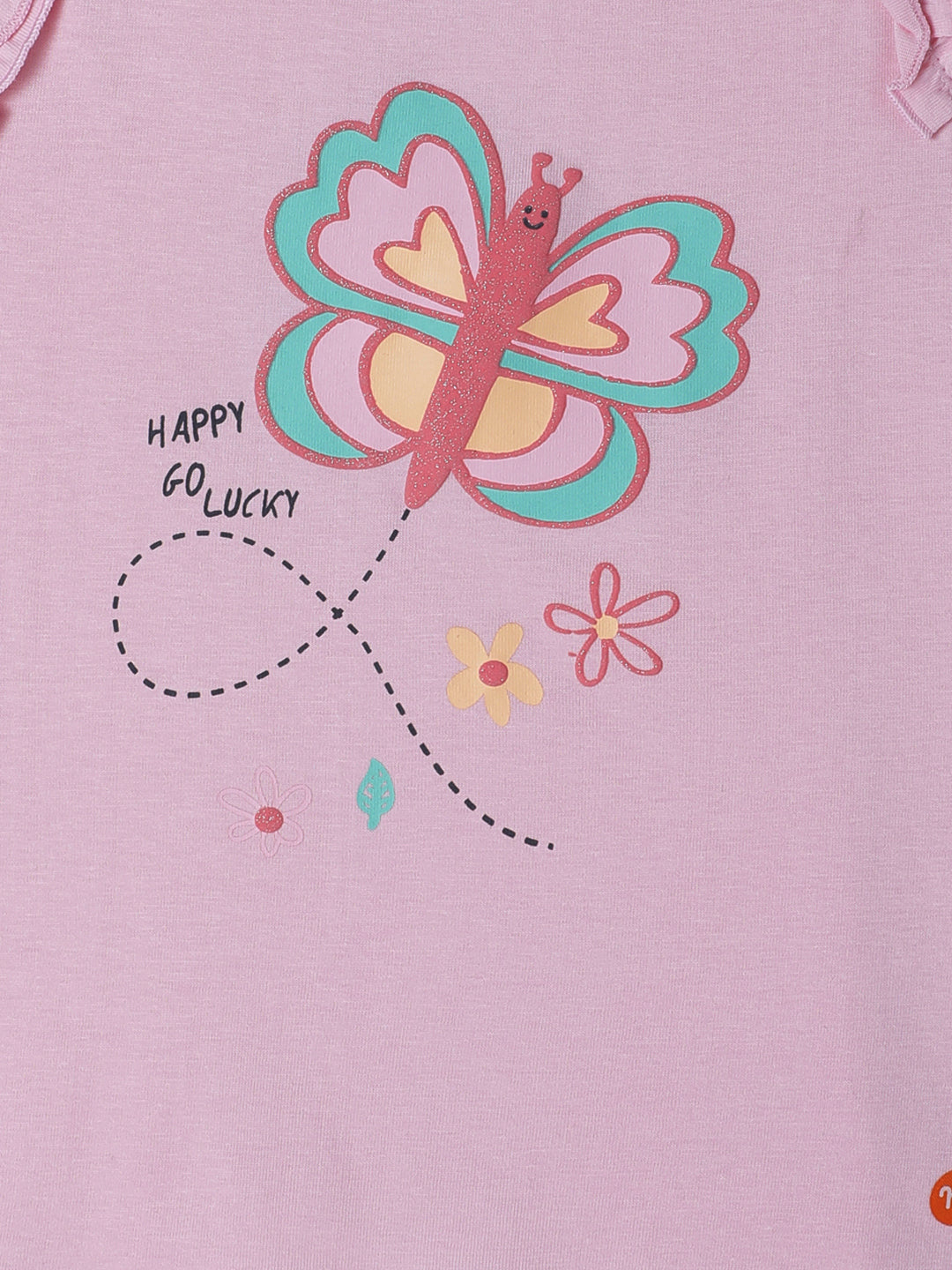 Milou Kids Cotton Bio Washed Sleeveless Printed Top for Girls - Peach