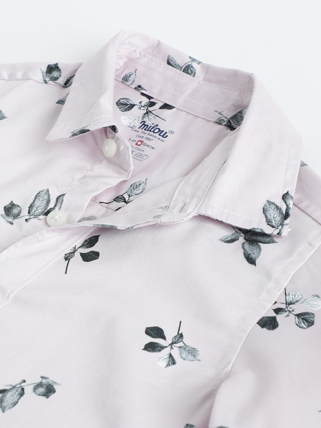 Milou Boys Full Sleeve Printed Bio-Washed Shirt Pink Leaf Print