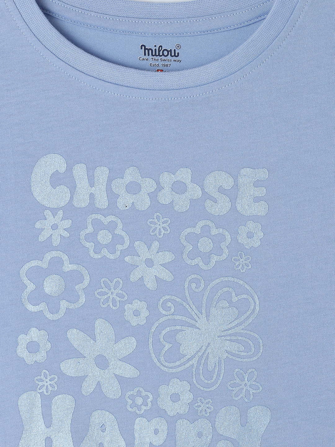 Milou Kids Cotton Half Sleeves Printed Crop Bio Washed Top for Girls -Blue