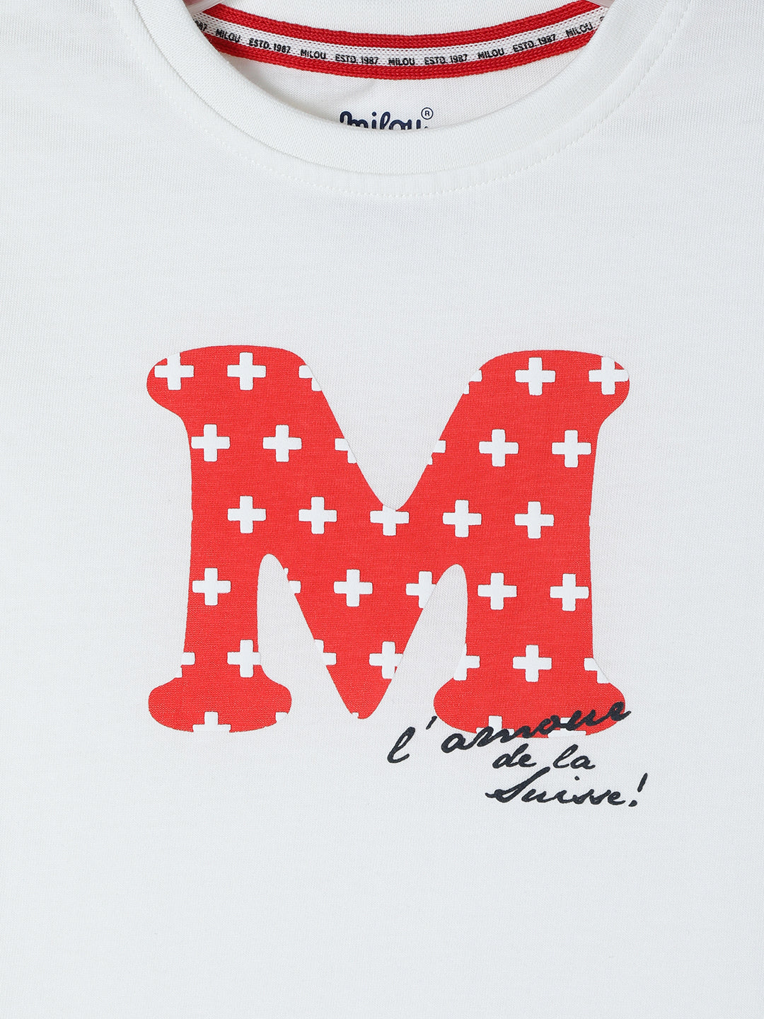 Milou Cotton Bio Washed Printed Short Sleeve T-Shirt - White