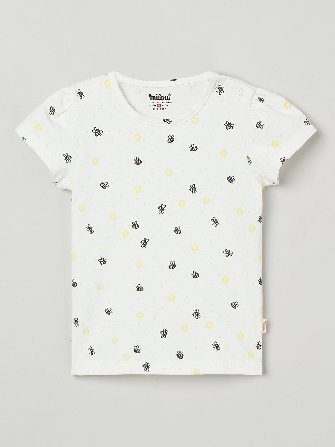 Milou Kids Cotton Bio Washed Self- Designed Pinafore Set for Girls -White & Yellow