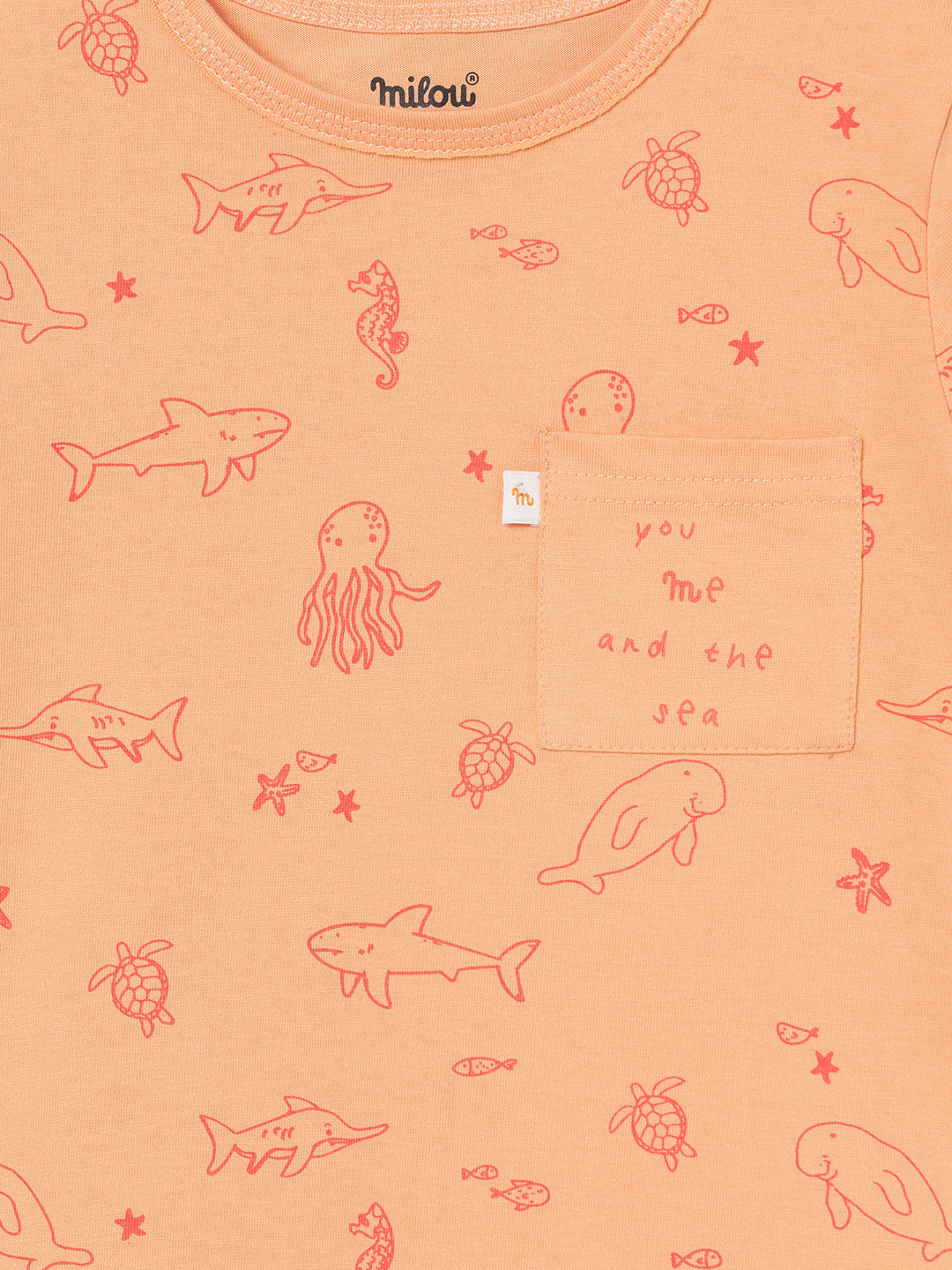 Milou Kids Half Sleeves Cotton Bio Washed Printed T-Shirt for Boys -Peach