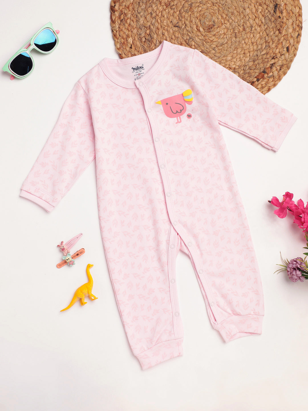 Milou Cotton Full Sleeves Bio Washed Infant Bodysuit - Pink