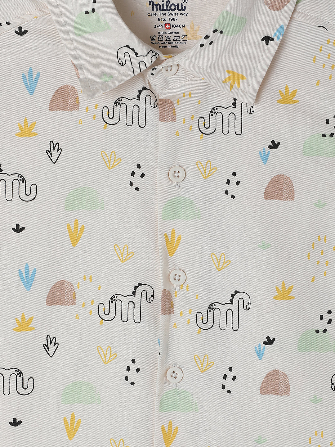 Milou Kids Cotton Half Sleeves All Over Printed Bio Washed Shirt for Boys -Off-White