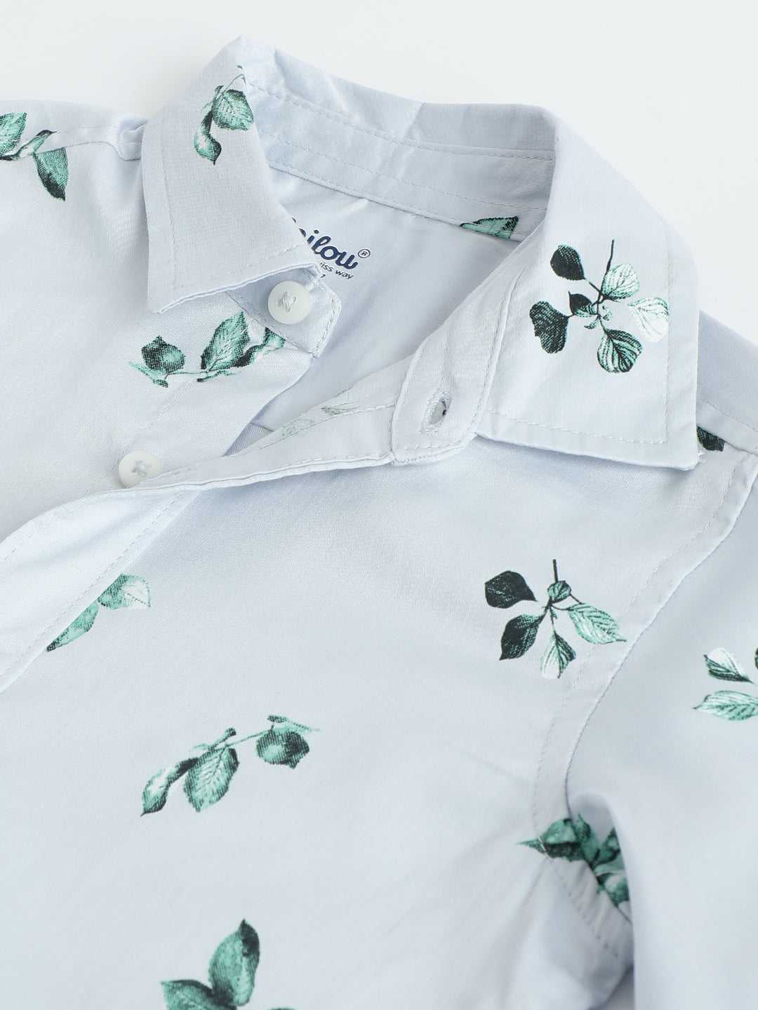 Milou Boys Full Sleeve Printed Bio-Washed Shirt Mint Leaf Print