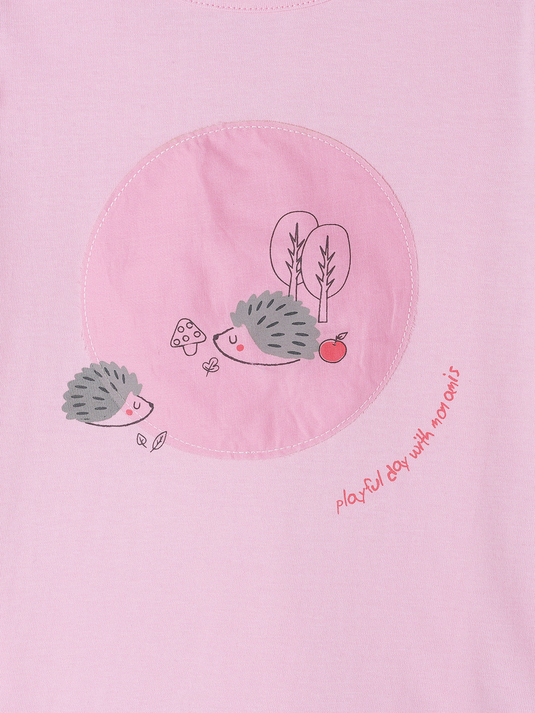 Milou Kids Cotton Short Sleeve Printed Solid Bio Washed T-Shirt for Girls - Pink