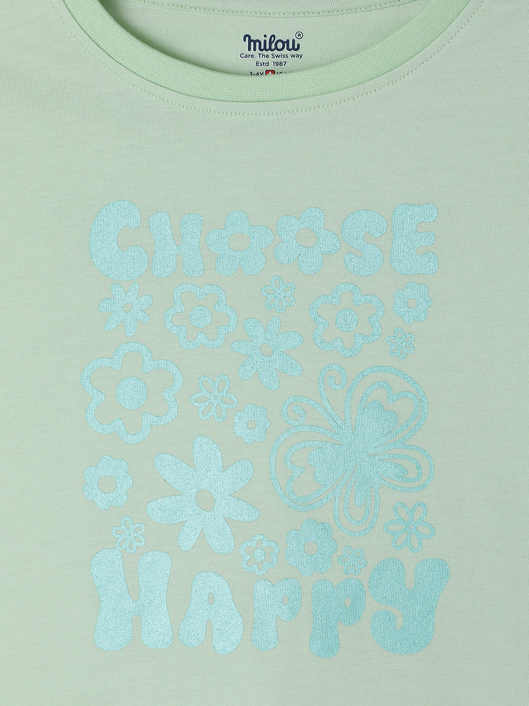 Milou Kids Cotton Half Sleeves Printed Crop Bio Washed Top for Girls -Blue