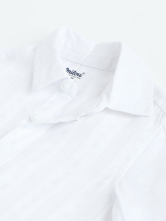 Milou Kids Boys Cotton Full Sleeve Bio-Washed Shirt White