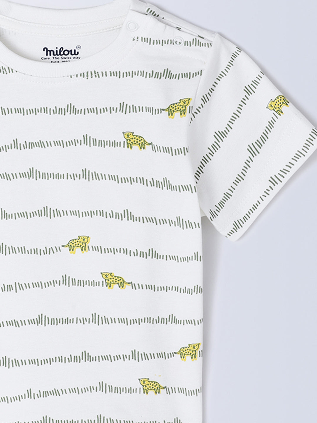 Milou Kids Cotton Bio Washed Half Sleeve Printed Dungaree Set for Boys - White & Green