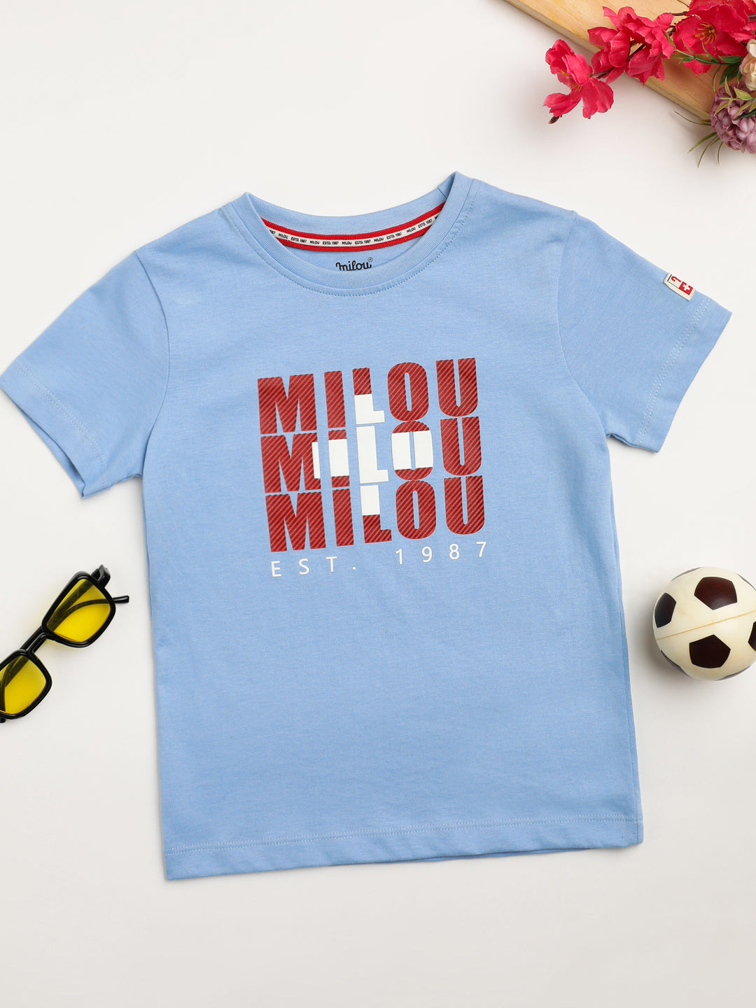 Milou Cotton Half Sleeves Bio Washed Printed T-Shirt - Blue
