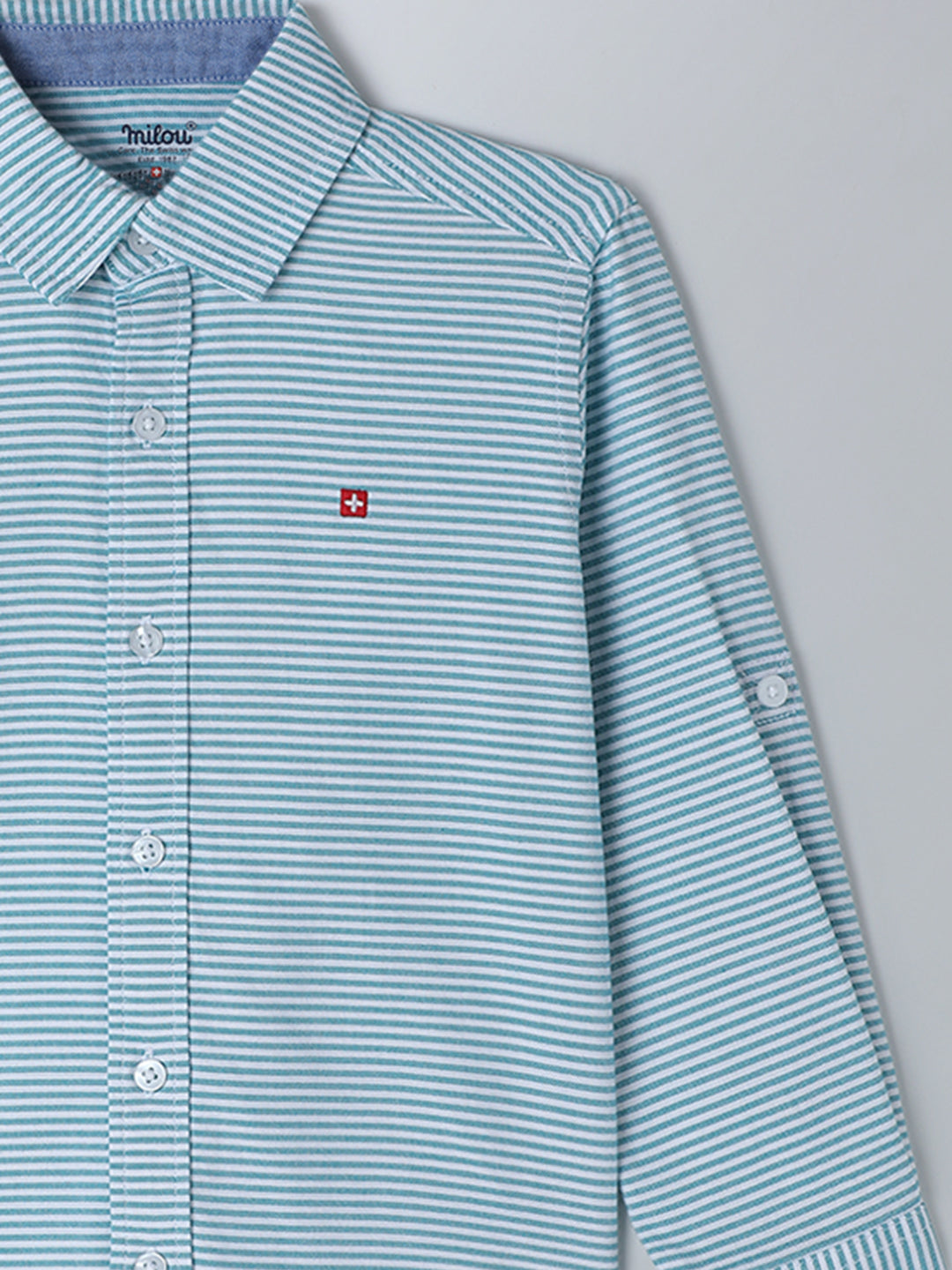 Milou Kids Cotton Full Sleeves Striped Bio Washed Shirt for Boys - Blue