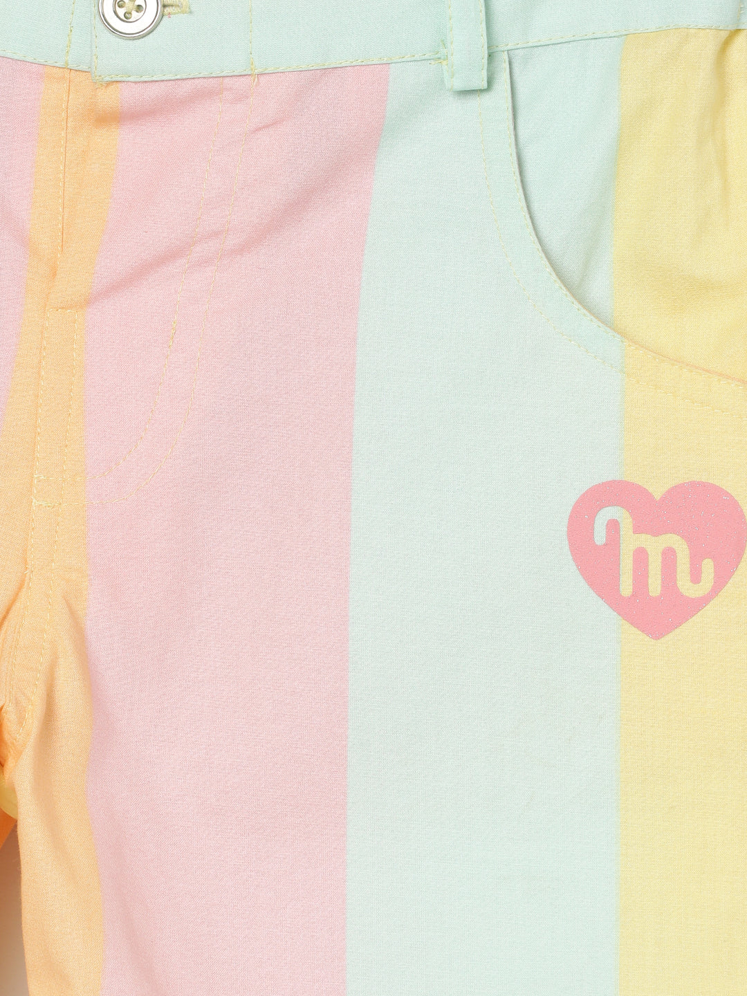 Milou Girls Pastel Stripe Cotton Shorts Pastel Stripe