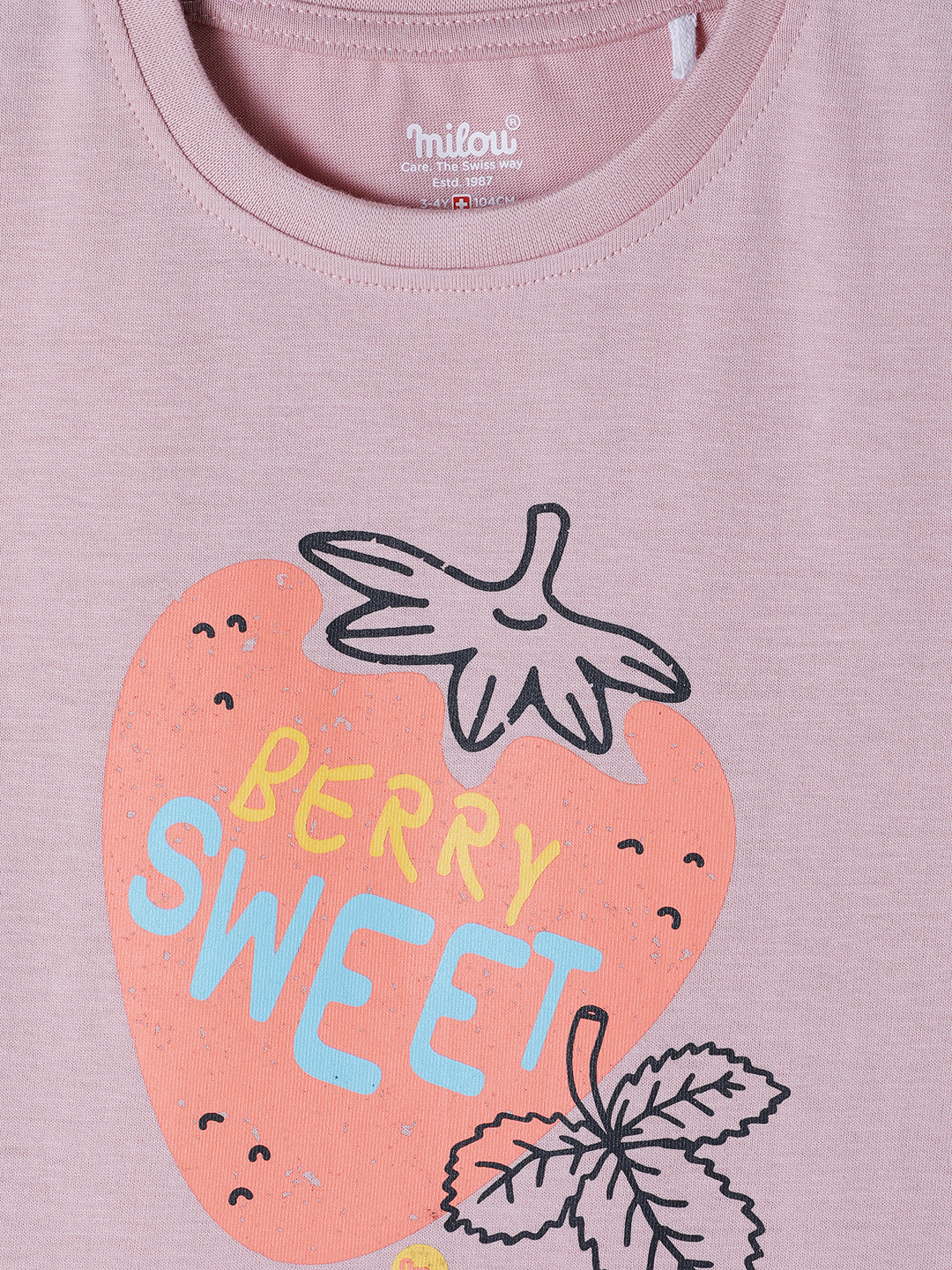 Milou Kids Cotton Bio Washed Half Sleeve Printed Rub and Smell T-Shirt for Girls - Pink