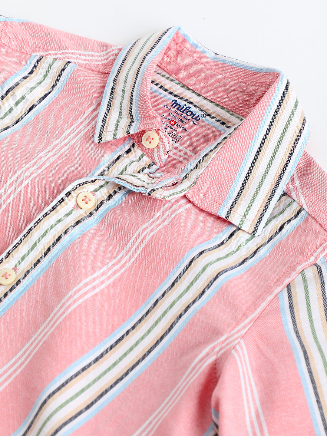 Milou Boys Full Sleeve Stripedd Bio-Washed Shirt Pink Striped