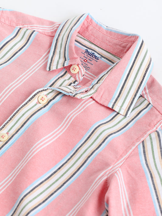 Milou Boys Full Sleeve Stripedd Bio-Washed Shirt Pink Striped