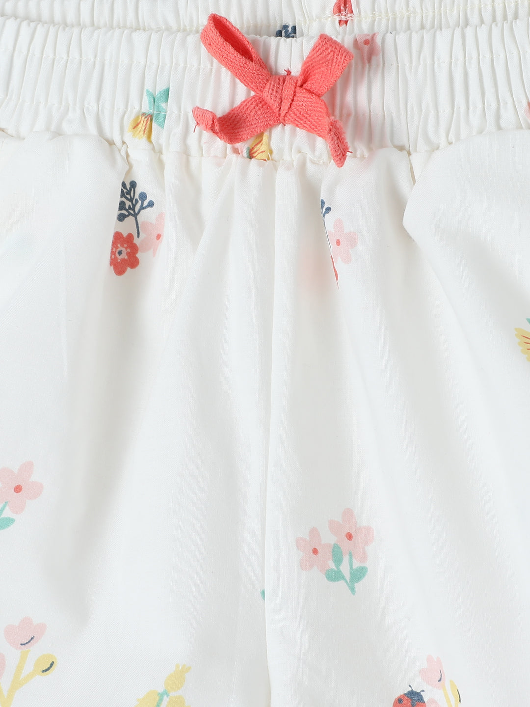 Milou Kids Cotton All Over Printed Mid Thigh Length Bio Washed Shorts for Girls -White
