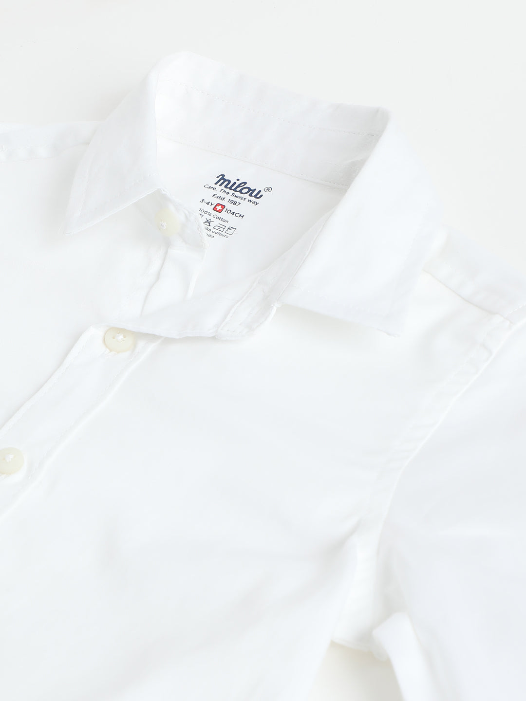 Milou Boys Full Sleeve Solid Bio-Washed Shirt White
