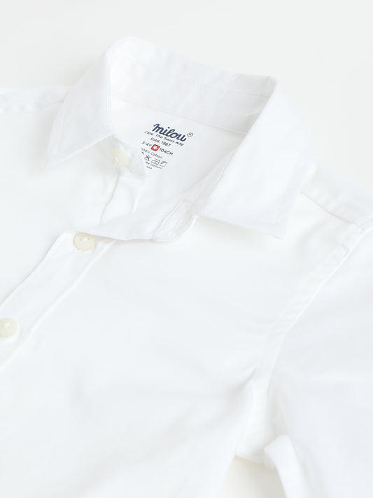 Milou Boys Full Sleeve Solid Bio-Washed Shirt White