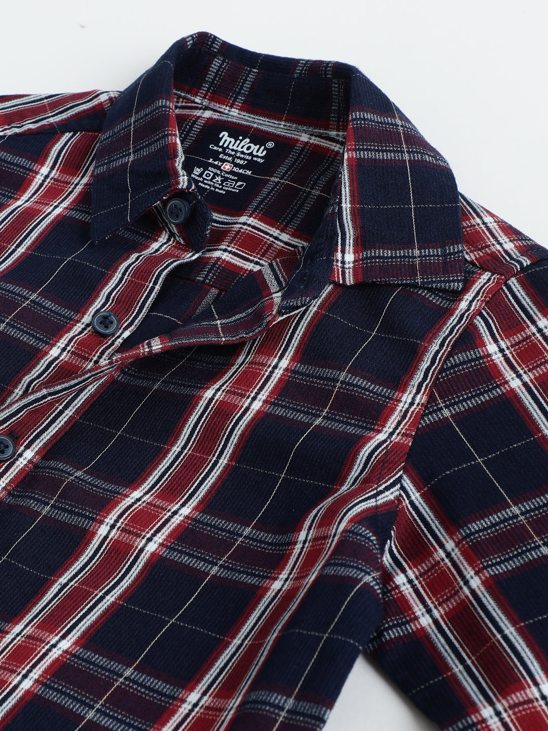 Milou Boys Full Sleeve Checked Shirt Red & Navy Blue Check