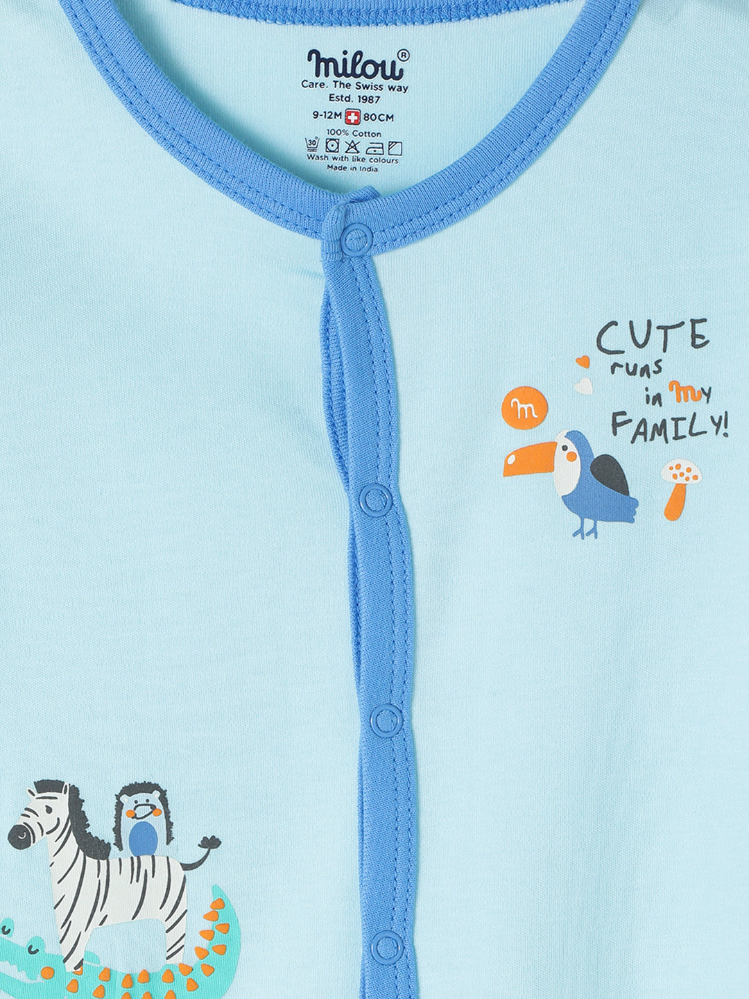 Milou Cotton Half Sleeves Bio Washed Infant Bodysuit - Blue