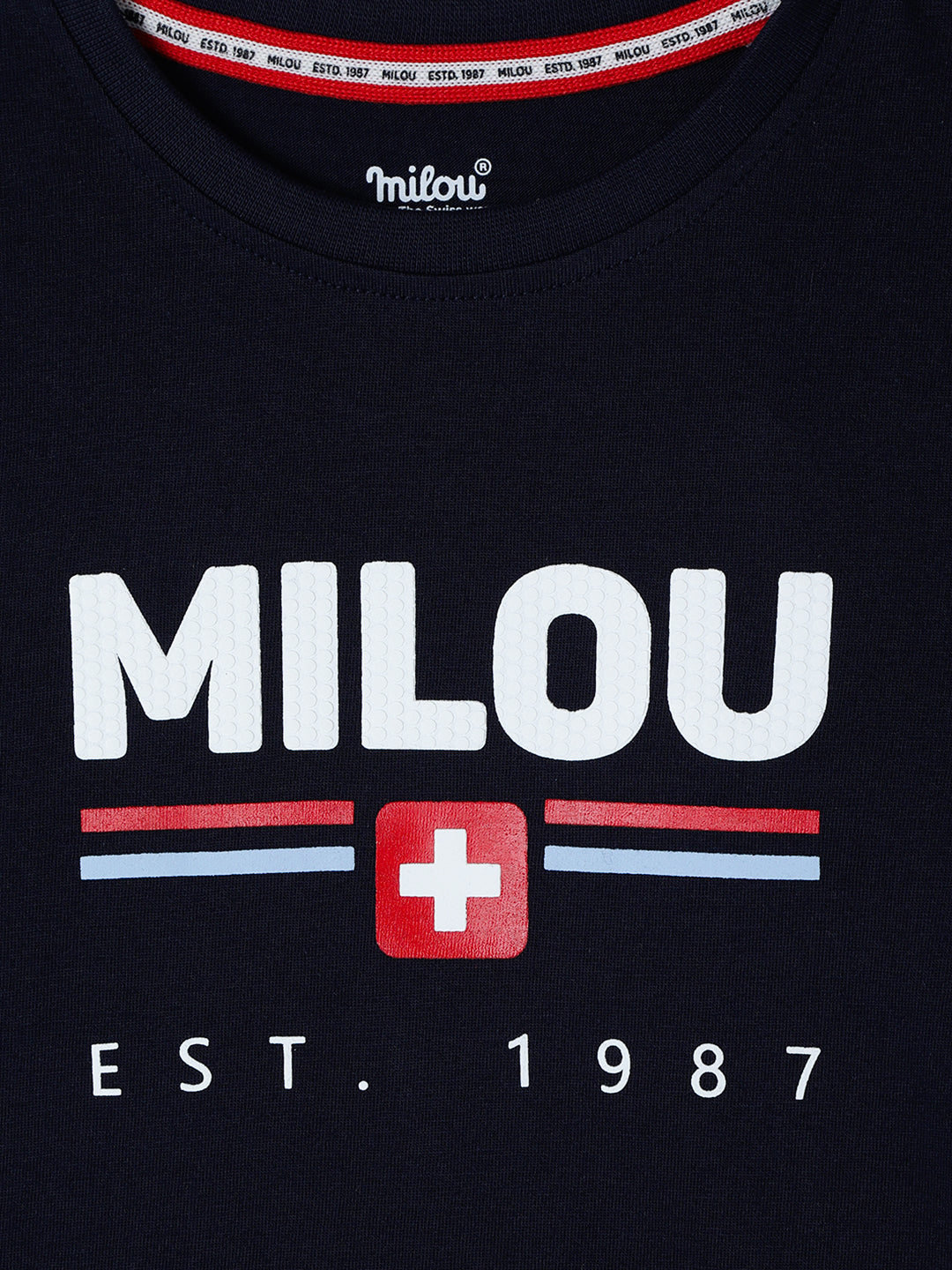 Milou Cotton Half Sleeves Bio Washed Printed T-Shirt - Navy