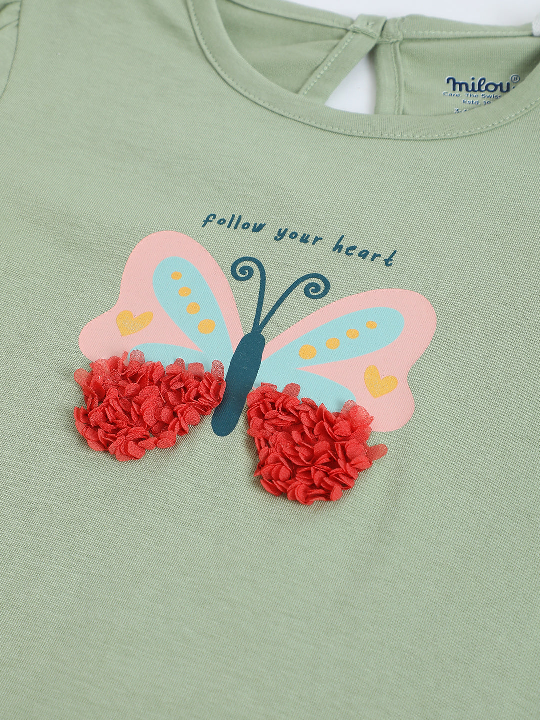 Milou Girls Butterfly Graphic T-Shirt Sage Green
