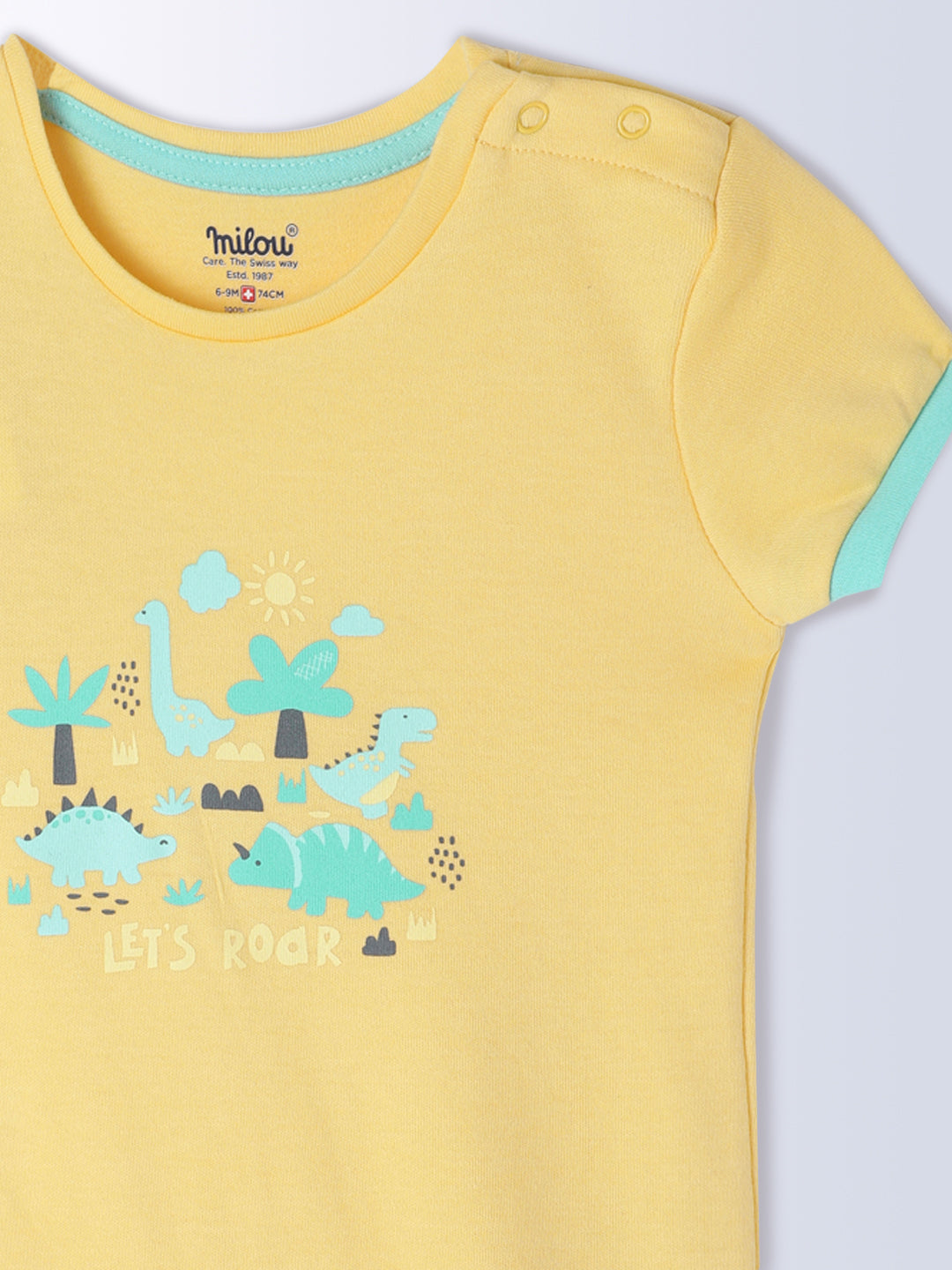 Milou Kids Cotton Bio Washed Self-Designed Printed Romper with Bib for Unisex - Yellow