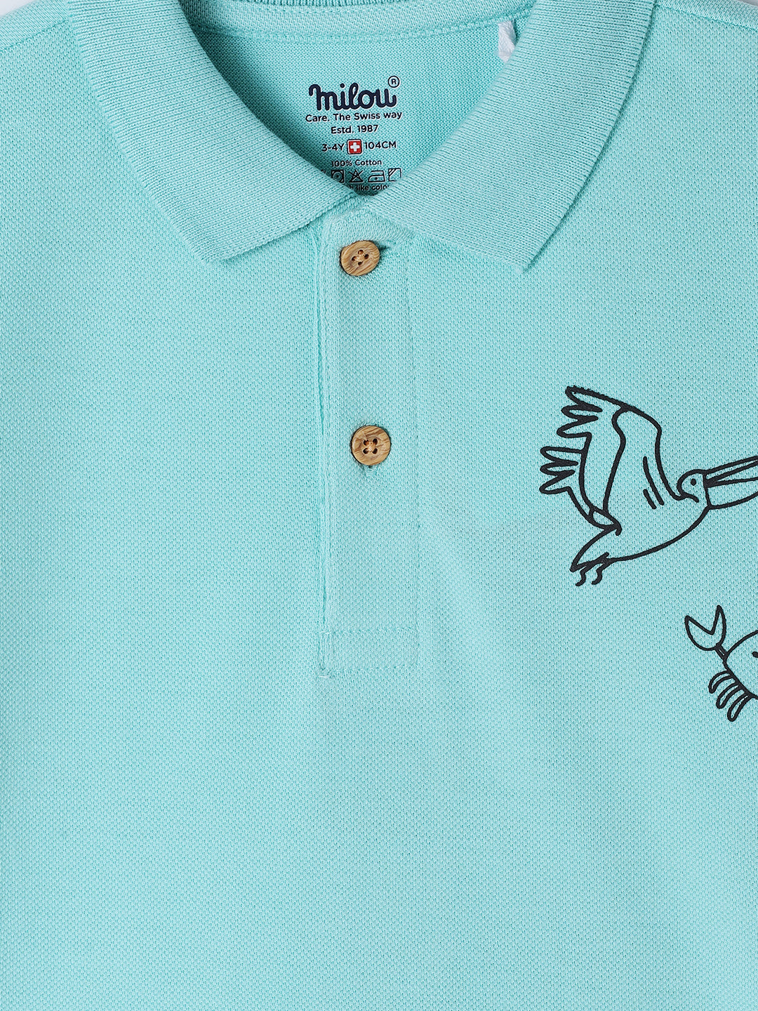 Milou Kids Cotton Bio Washed Half Sleeve Polo Neck T-Shirt for Boys - Light Blue