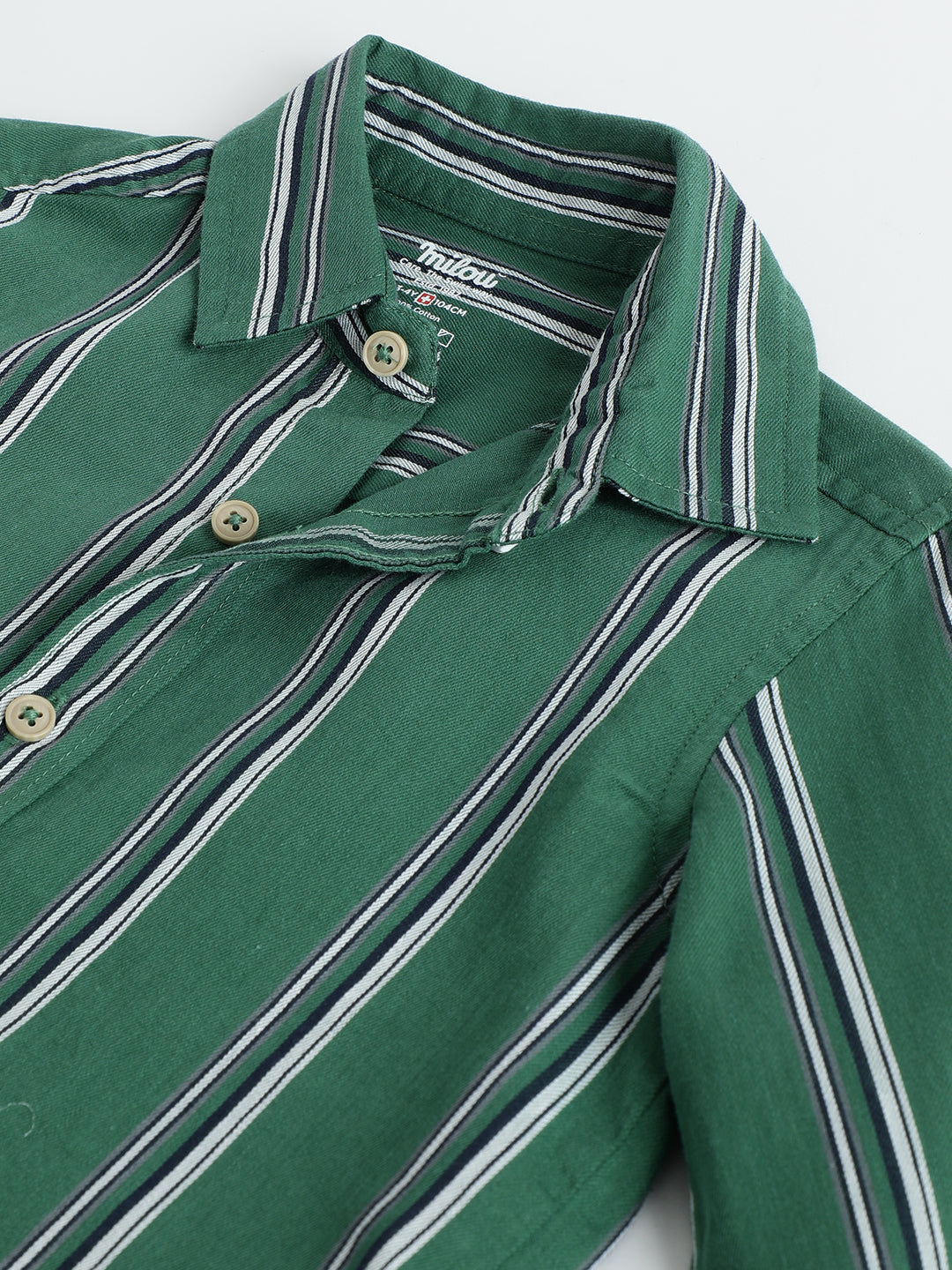Milou Boys Full Sleeve Stripedd Bio-Washed Shirt Green Striped