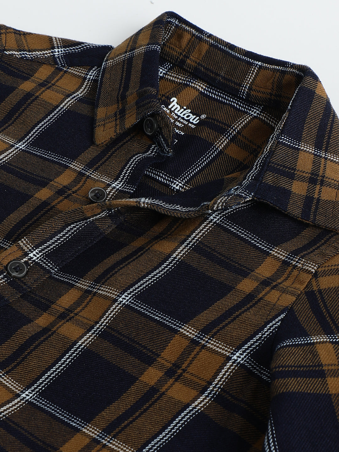 Milou Boys Full Sleeve Checked Bio-Washed Shirt Brown Check