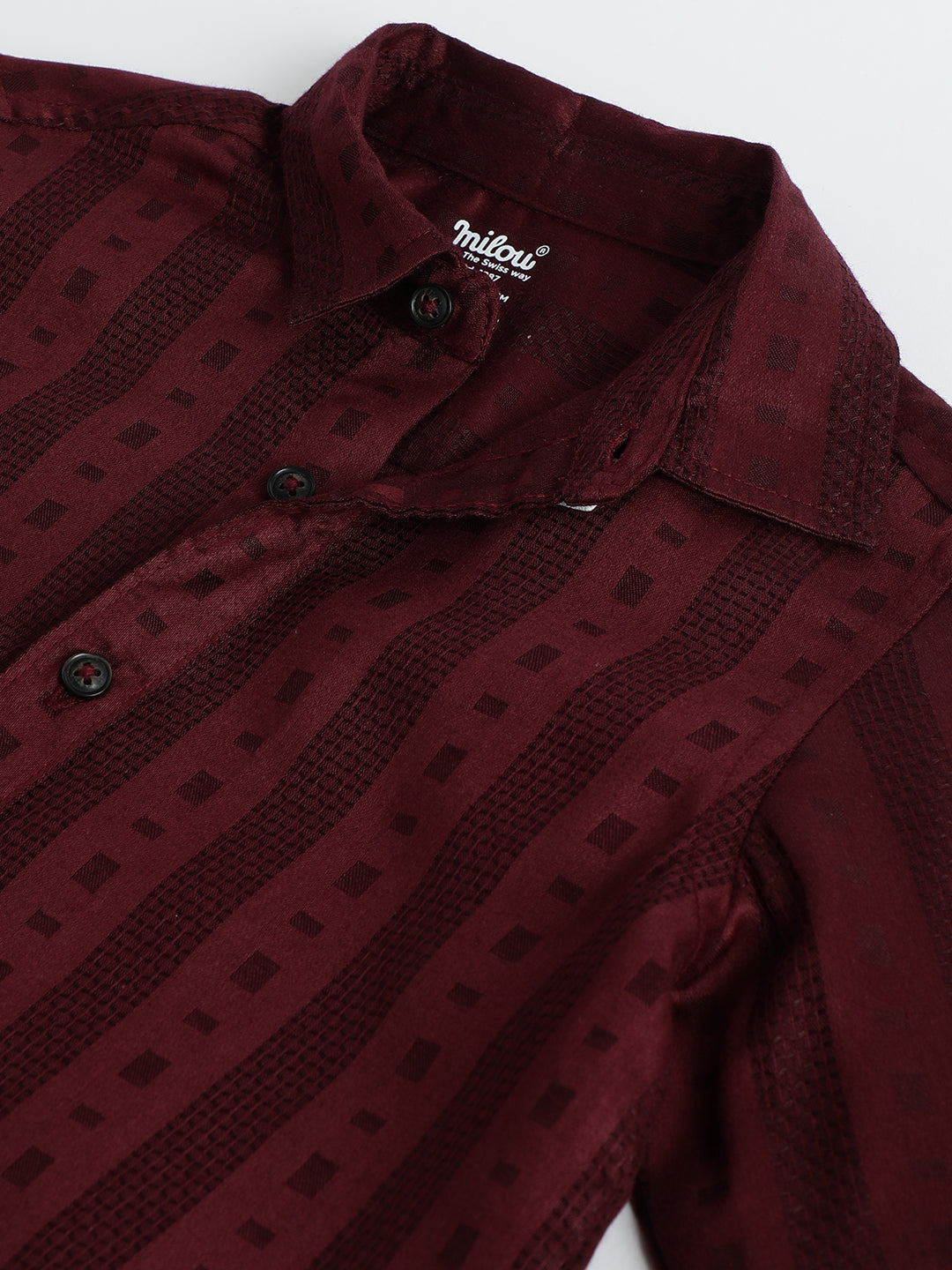 Milou Boys Full Sleeve Stripedd Bio-Washed Shirt Maroon Striped