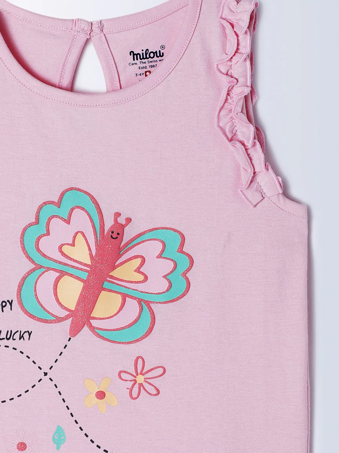 Milou Baby Girls Pink Sleeveless Cotton Top Butterfly Print